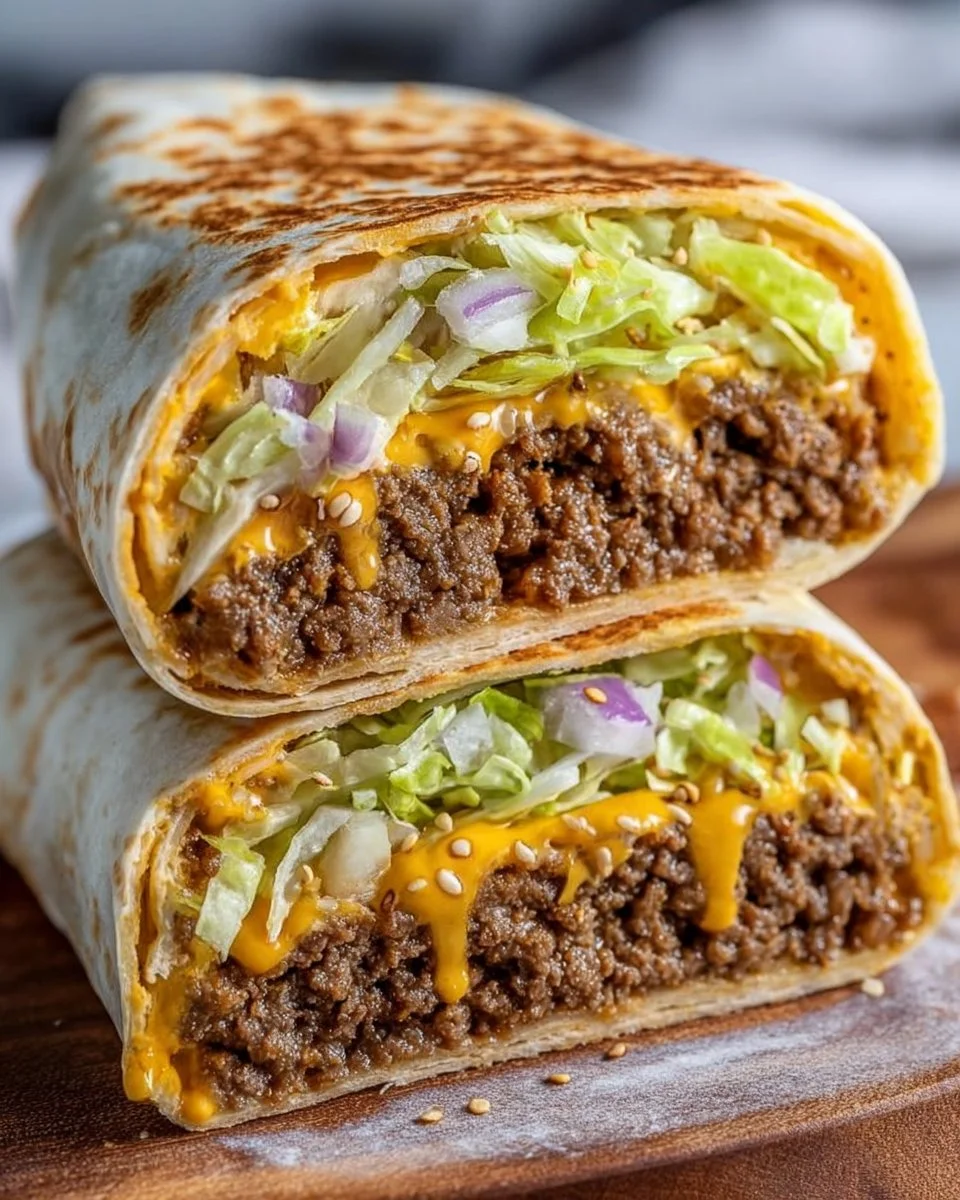 Delicious Big Mac Wrap showcasing layers of lettuce, cheese, and special sauce.