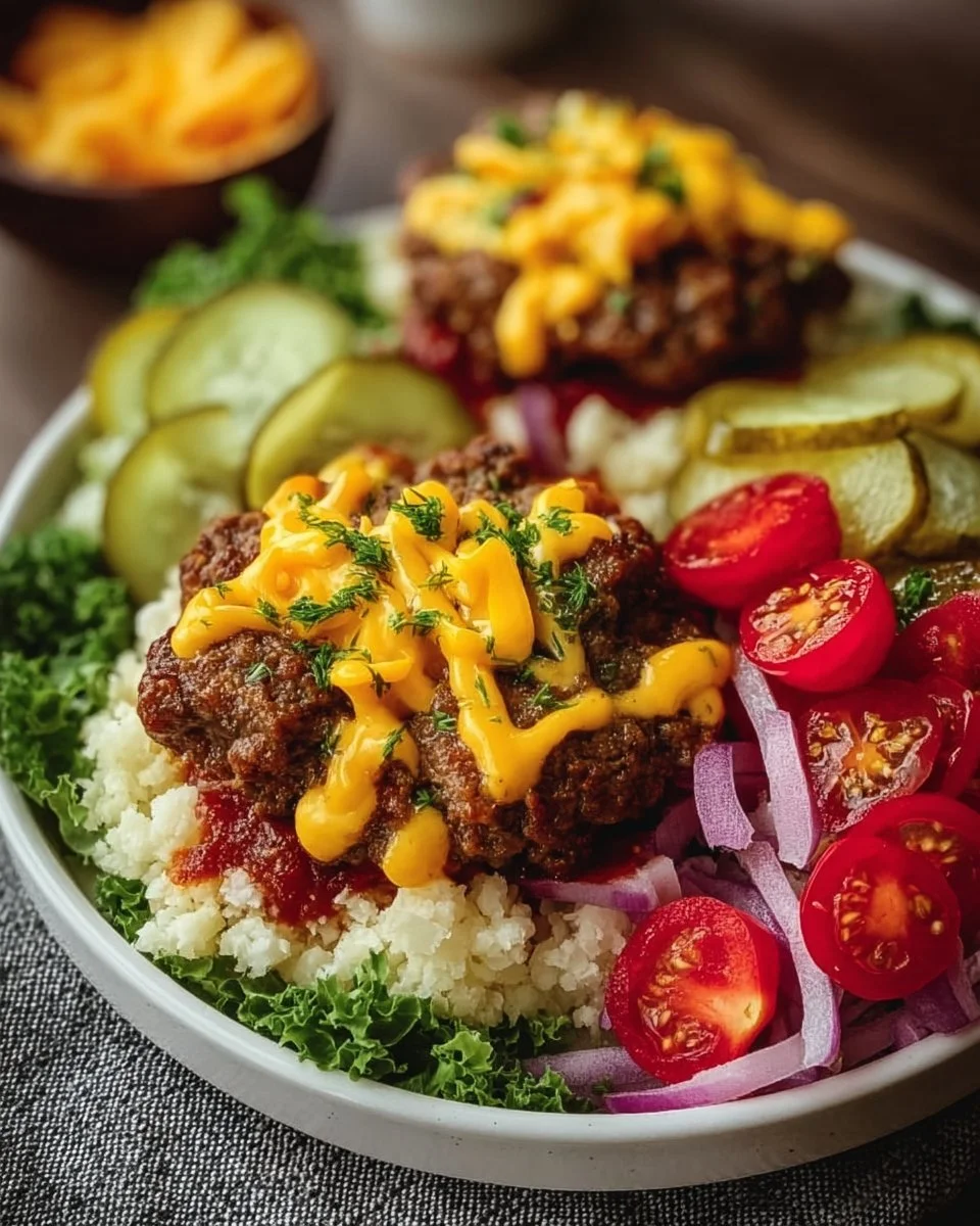Colorful and flavorful bold burger bowls topped with fresh ingredients.