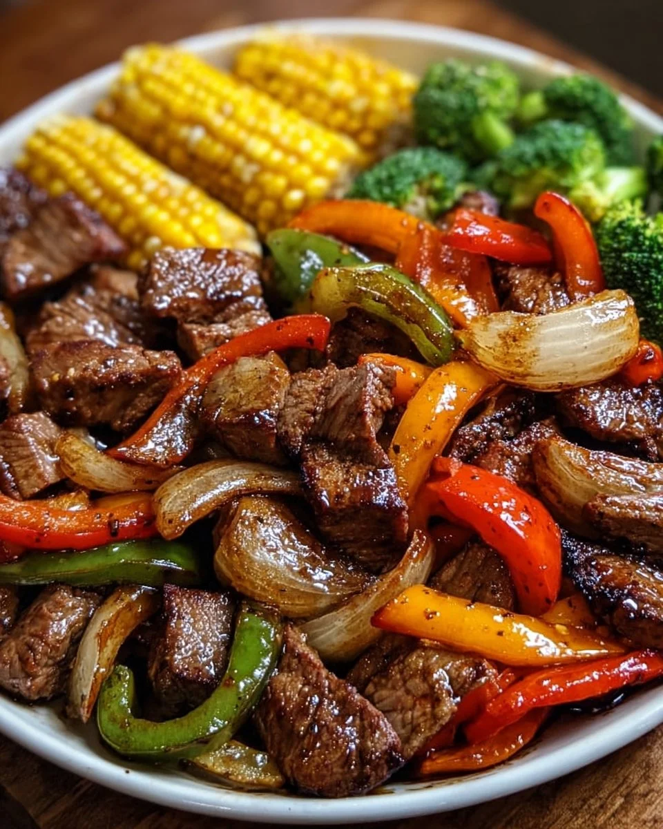 Delicious Blackstone cowboy stir fry served in a skillet.