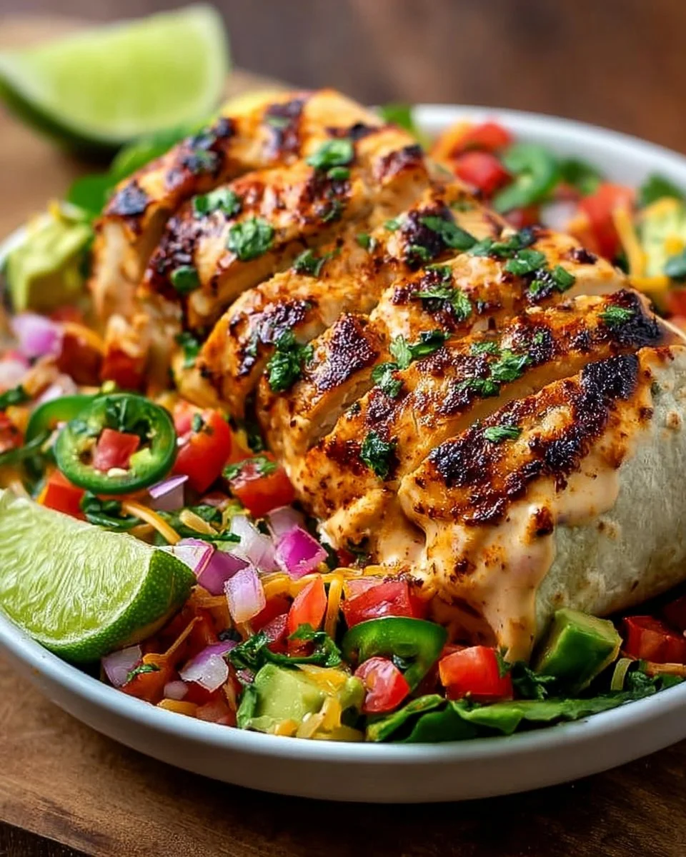 Delicious Chipotle Ranch grilled chicken burrito with fresh ingredients