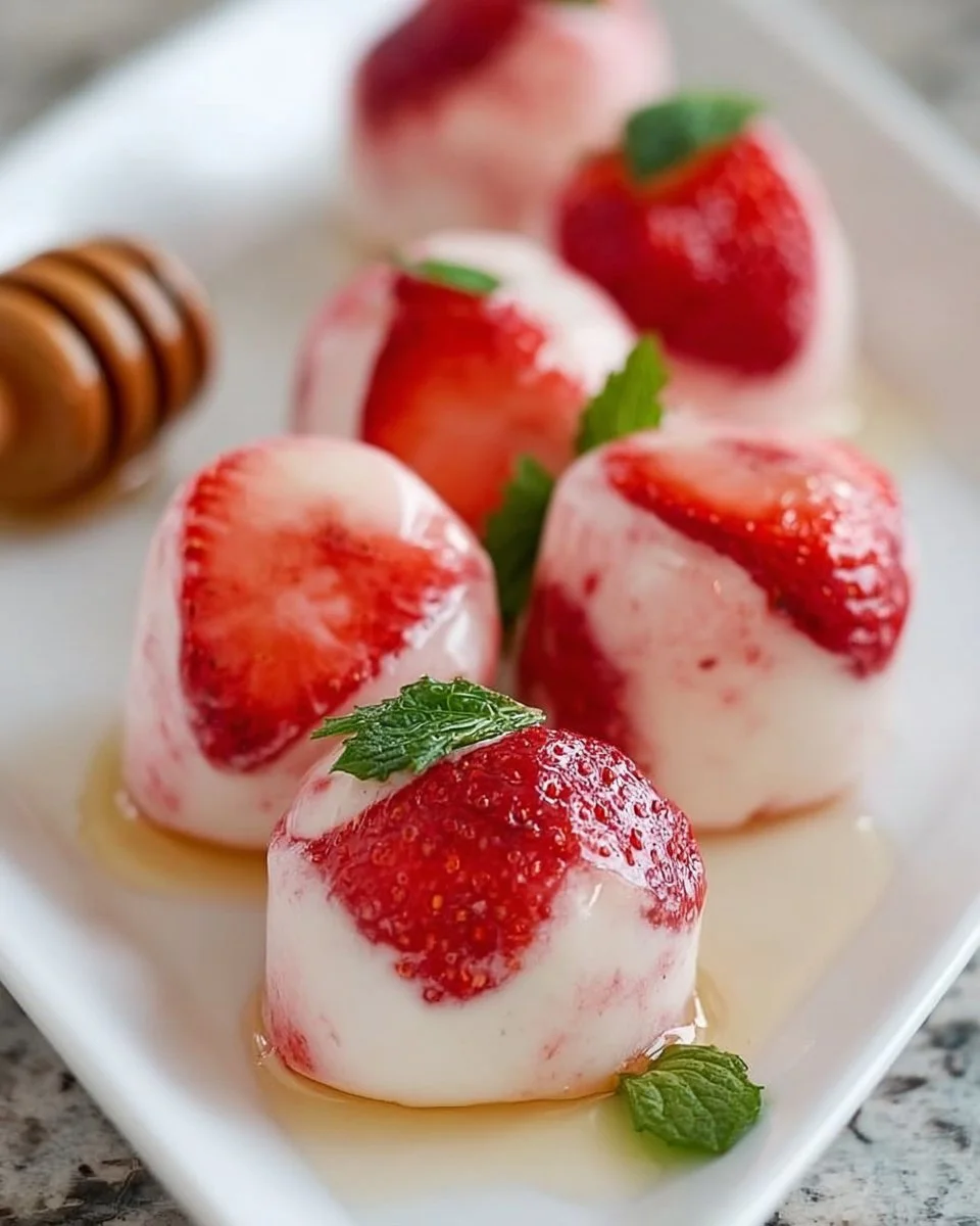 Easy strawberry yogurt bites served as a healthy snack option.