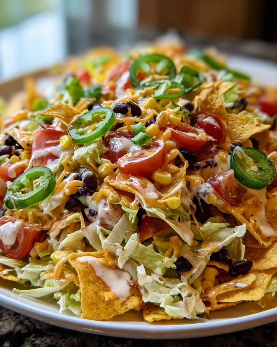 Delicious Frito Cowboy Cabbage Salad with fresh ingredients and crunchy Fritos.