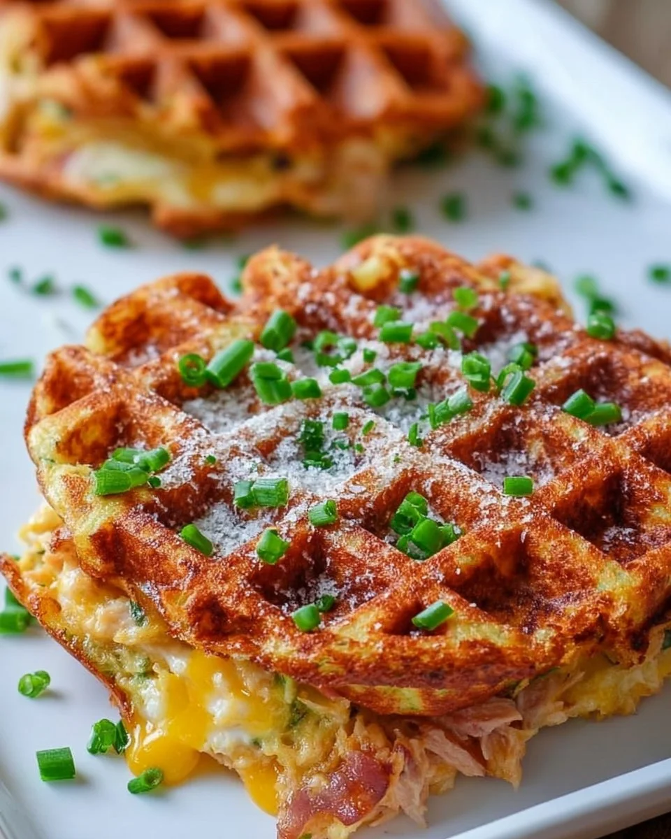Healthy tuna melt chaffles recipe with cheese and tuna on a chaffle base