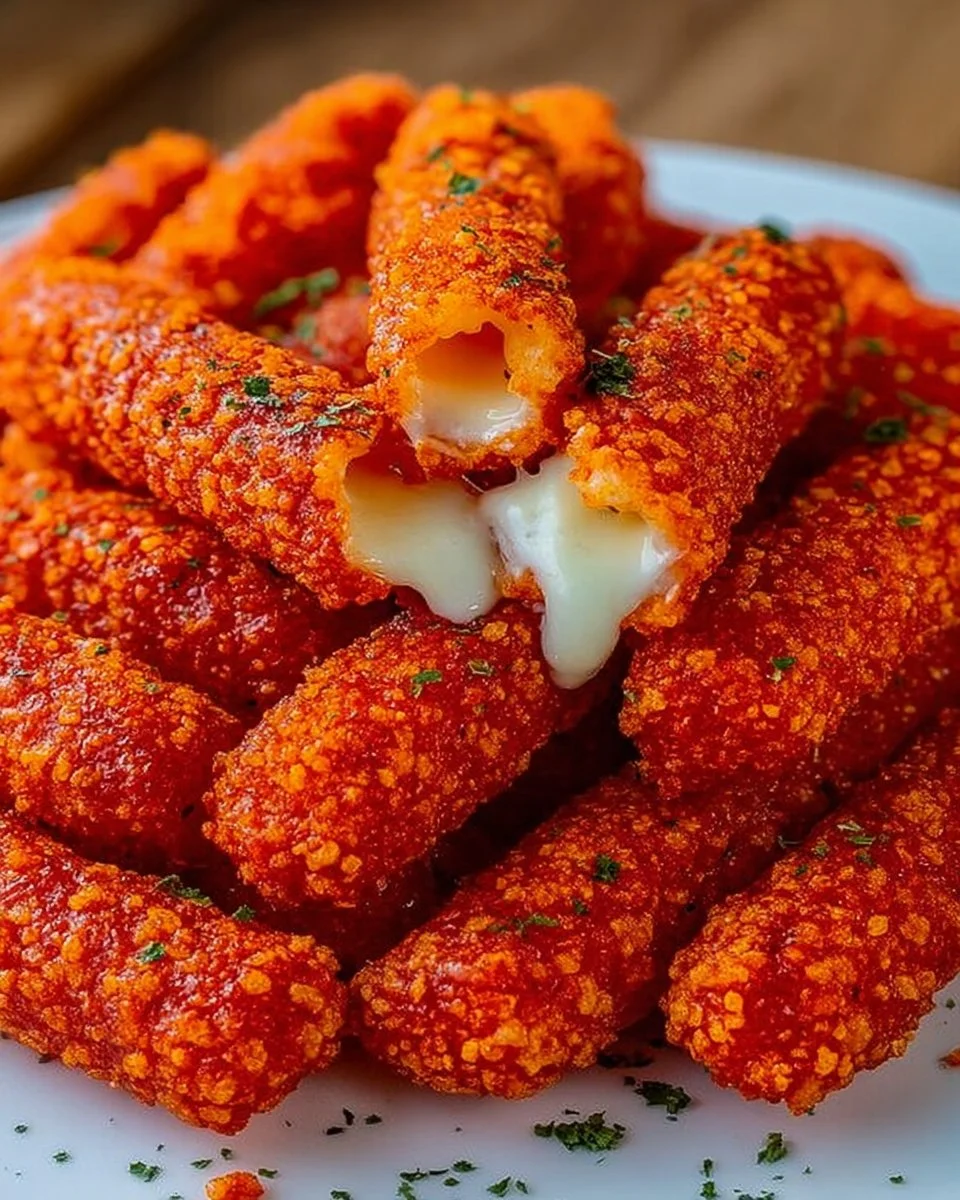 Crispy Hot Cheeto Mozzarella Sticks ready to serve