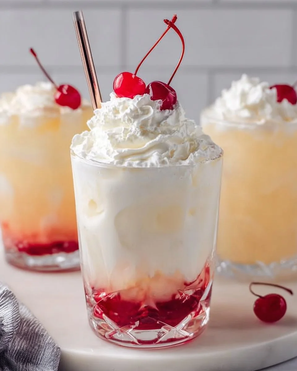 Italian Cream Soda served in a glass with whipped cream and a cherry on top