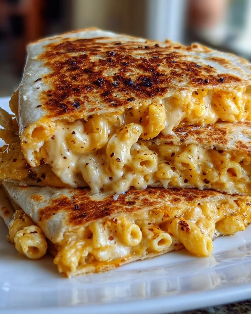 Delicious Mac and Cheese Quesadillas served on a plate