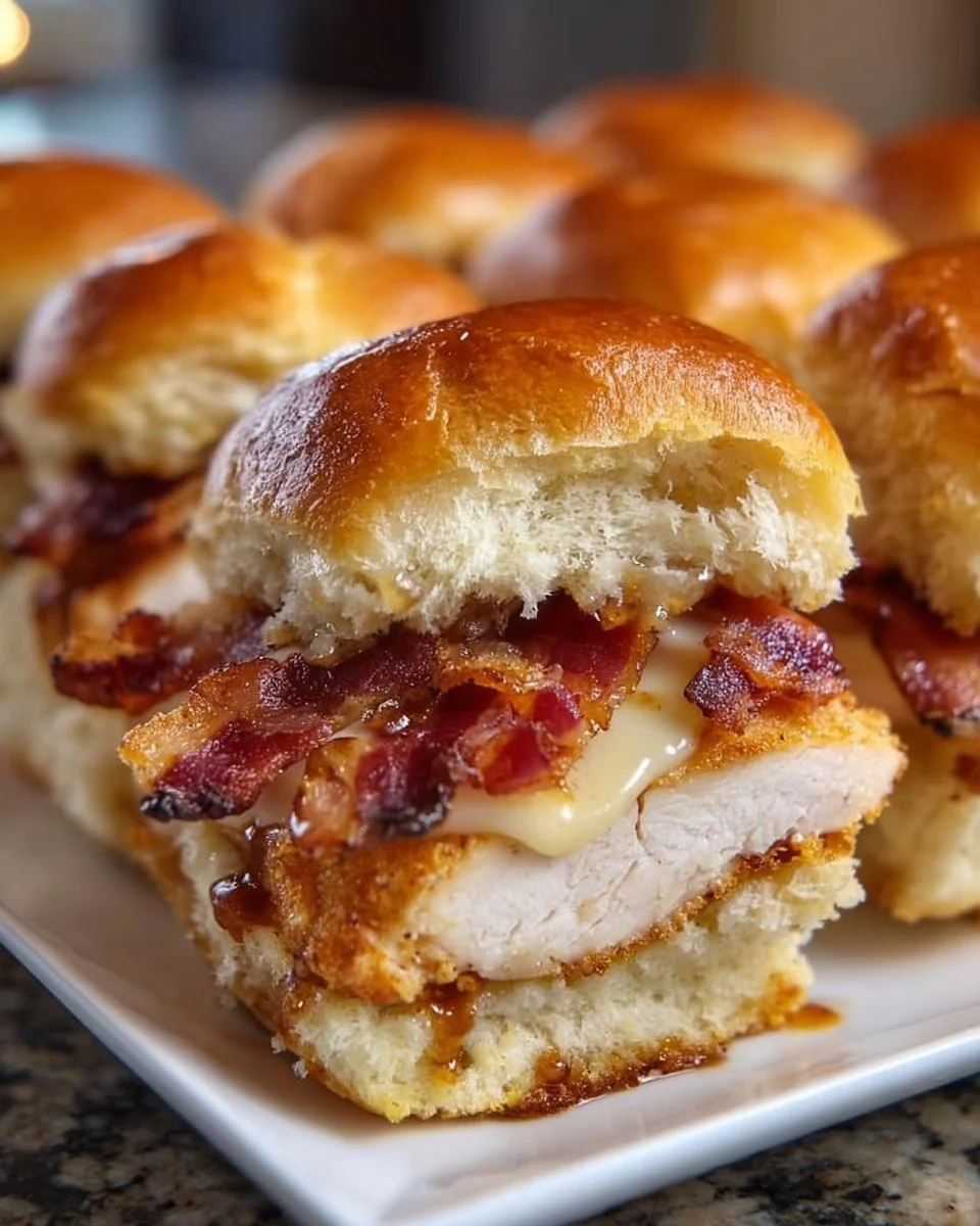 Delicious Maple Chicken Bacon Sliders garnished and ready to serve