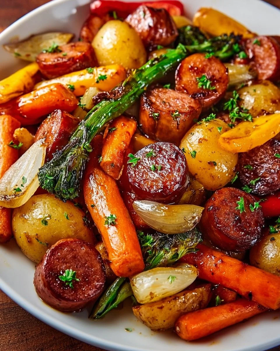 One-Pan Honey Garlic Kielbasa with colorful veggies for a quick family dinner.