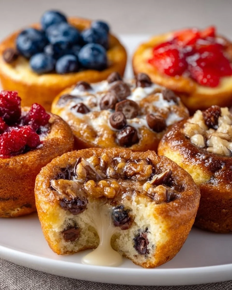 Assorted pancake muffins showcasing six delicious flavors for breakfast treats.
