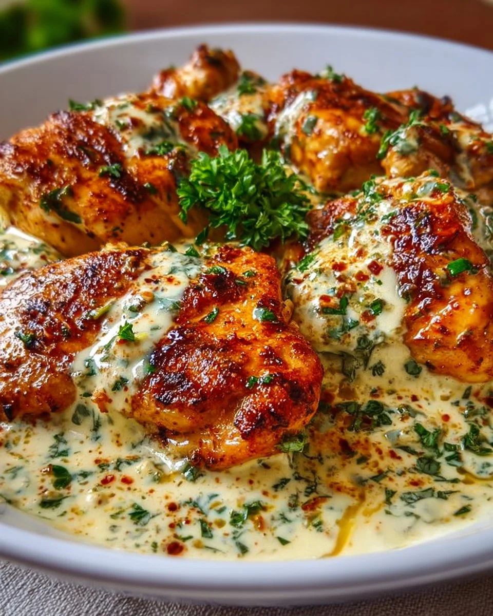 Delicious Turkish chicken with creamy white sauce served on a plate