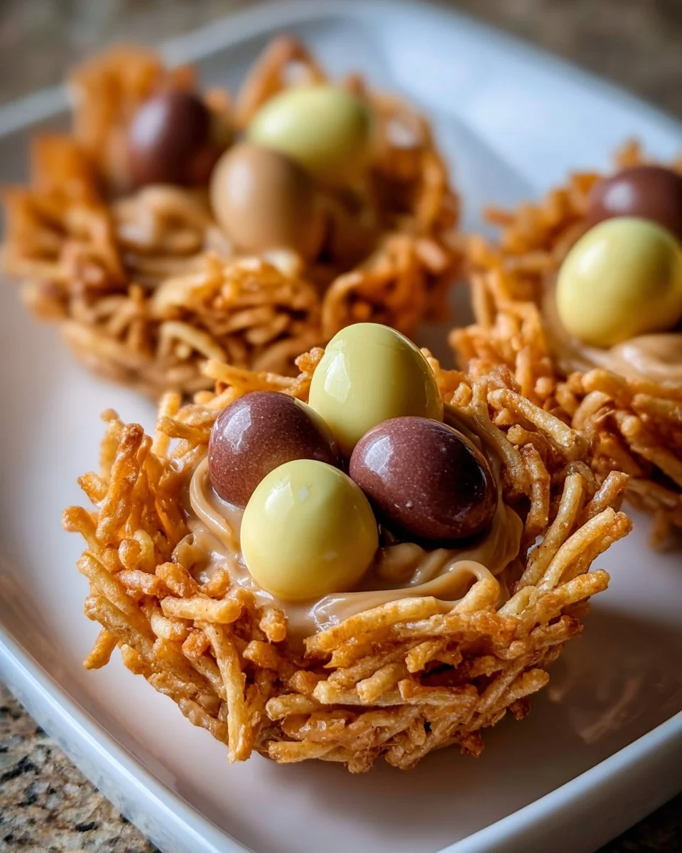 Butterscotch & Peanut Butter Bird Nest Cookies on a plate
