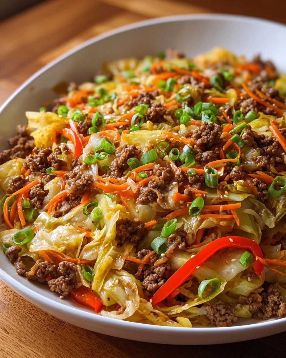 Delicious cabbage stir fry filled with colorful vegetables and spices