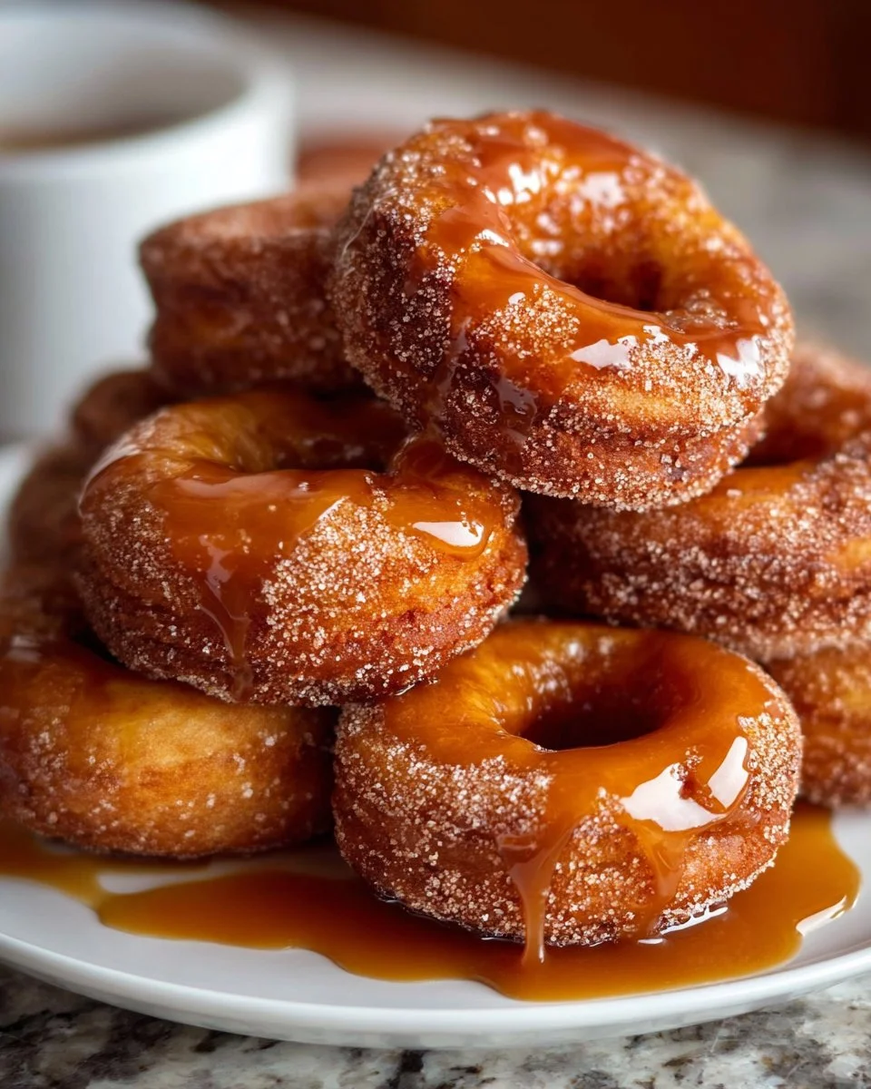 Delicious caramel apple cider donuts freshly baked and ready to enjoy.