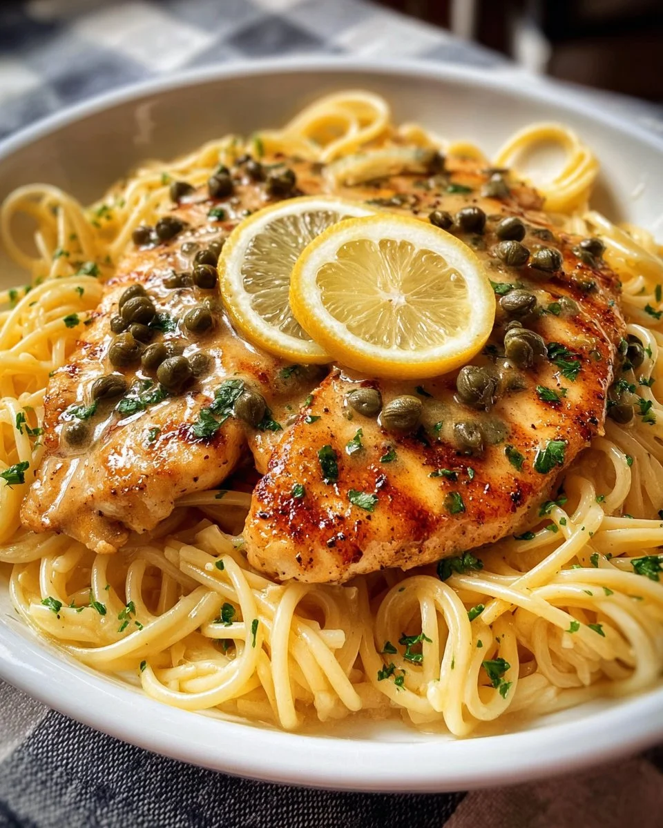 Creamy Chicken Piccata Pasta with lemon and capers