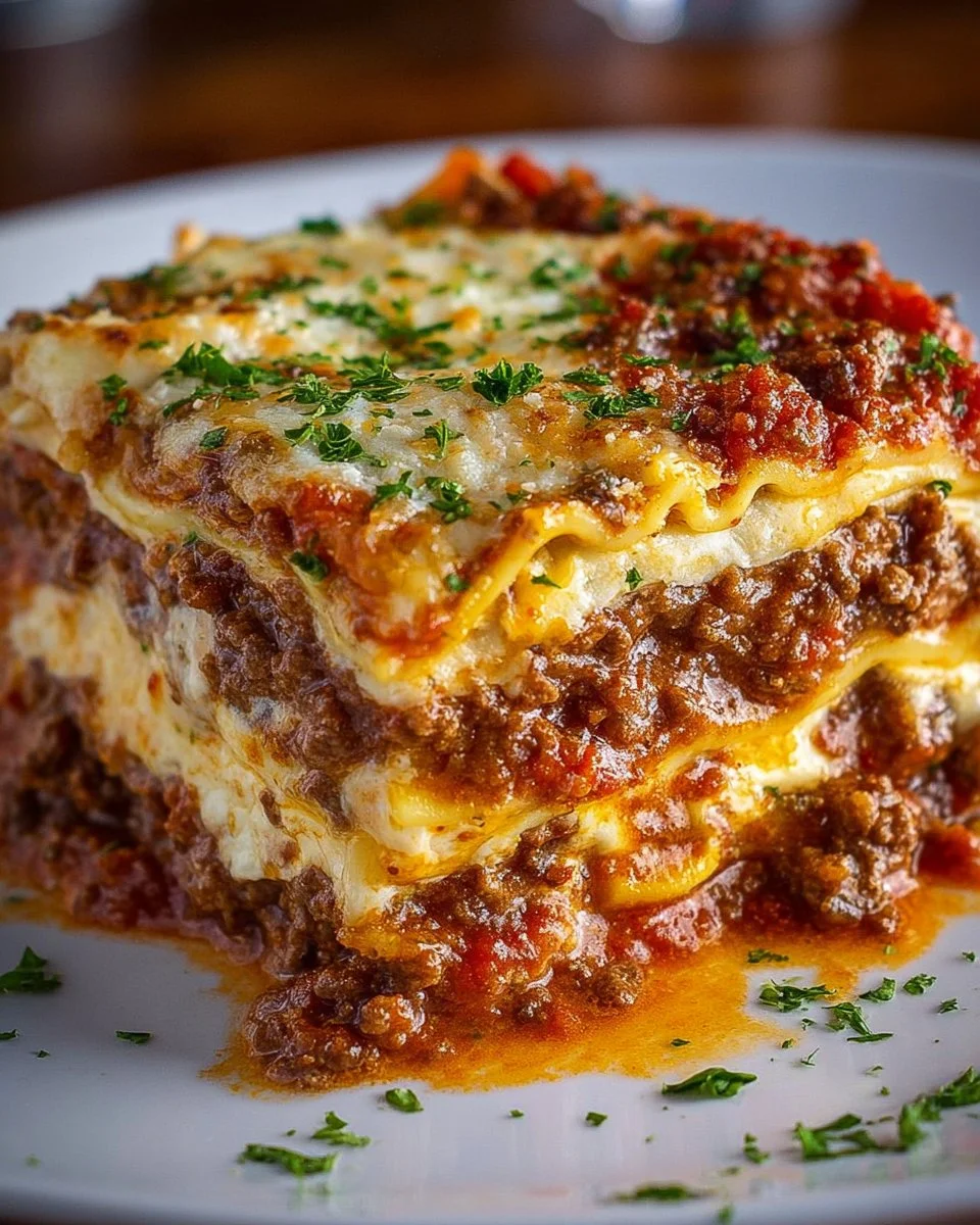 Christmas Eve Lasagna served with festive decorations