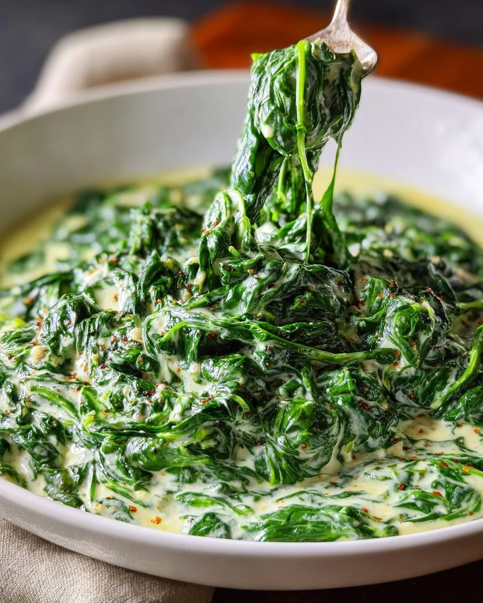 Bowl of creamy spinach served as a delicious side dish