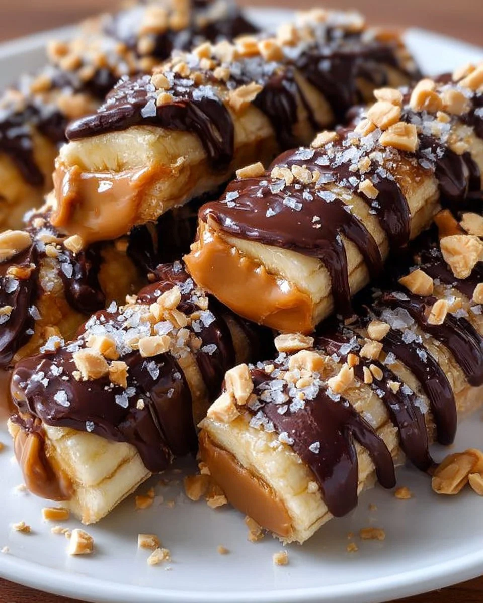 Delicious frozen banana snickers dessert on a plate, healthy snack idea