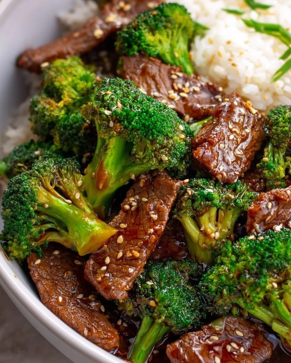 Healthy beef and broccoli stir-fry with vibrant vegetables served on a plate