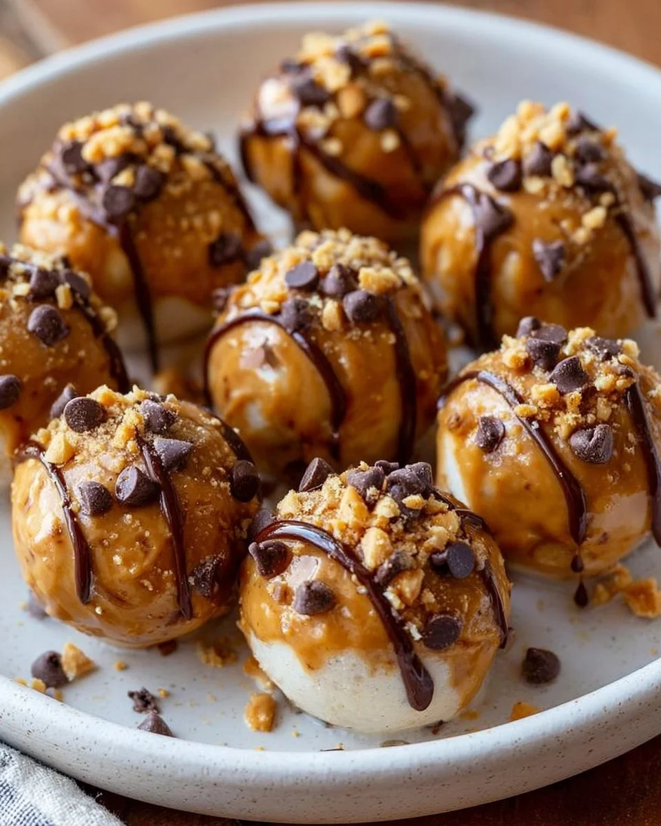 High protein frozen peanut butter Greek yogurt bites in a bowl