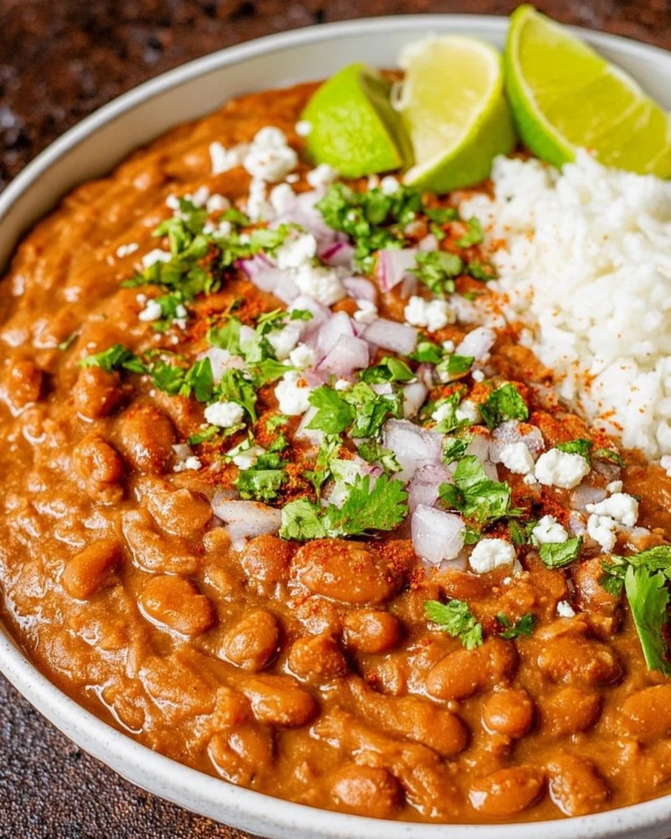 Bowl of homemade Instant Pot refried beans served with tortillas.