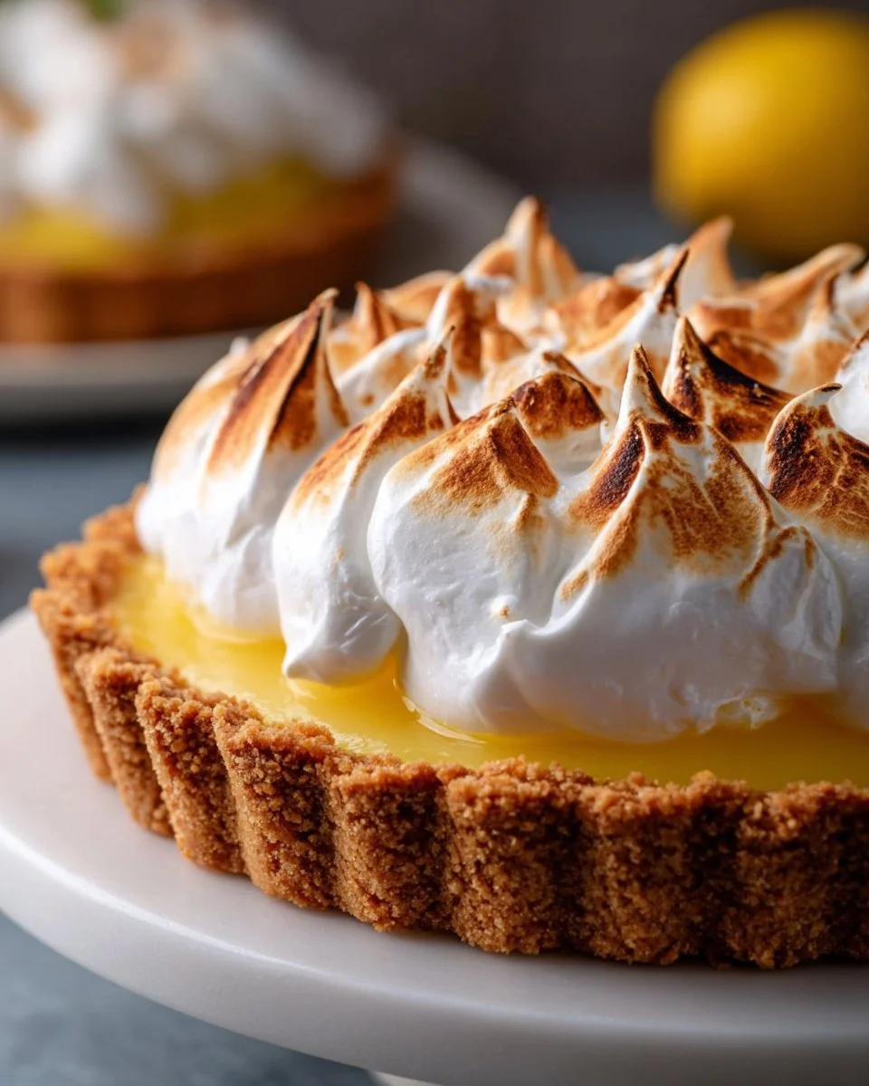 Delicious Lemon Meringue Tart with golden meringue topping and lemon filling