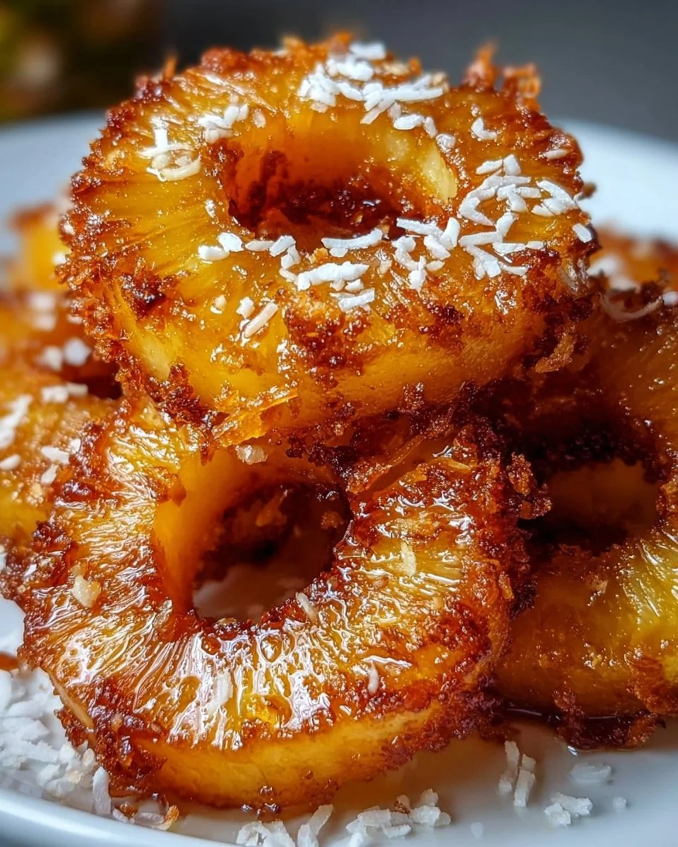 Delicious rum-soaked fried pineapple served on a plate
