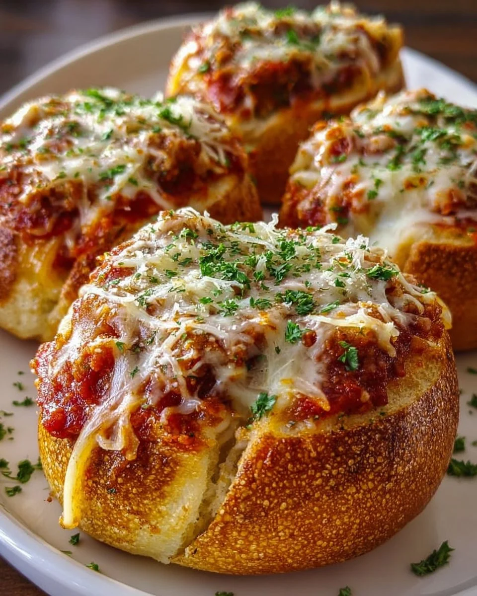 Delicious Spaghetti Garlic Bread Bowls filled with savory pasta and garlic flavor