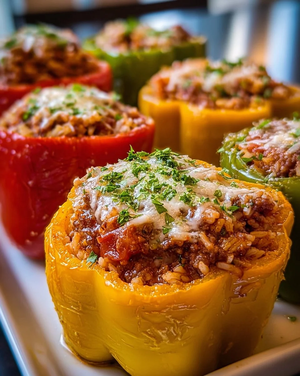 A plate of colorful unstuffed peppers with herbs and spices